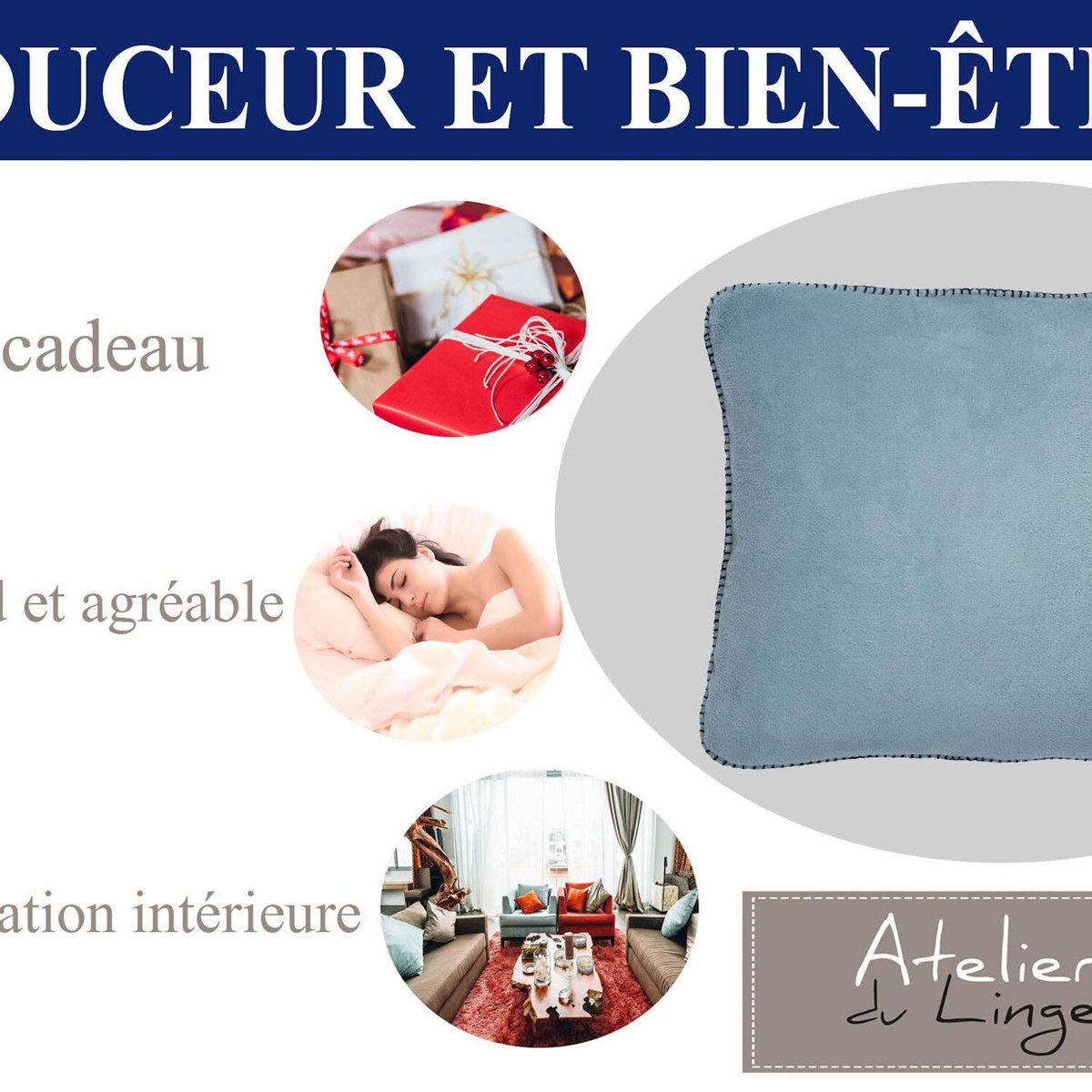 Les Ateliers du Linge Coussin imprime 100% polyester melly