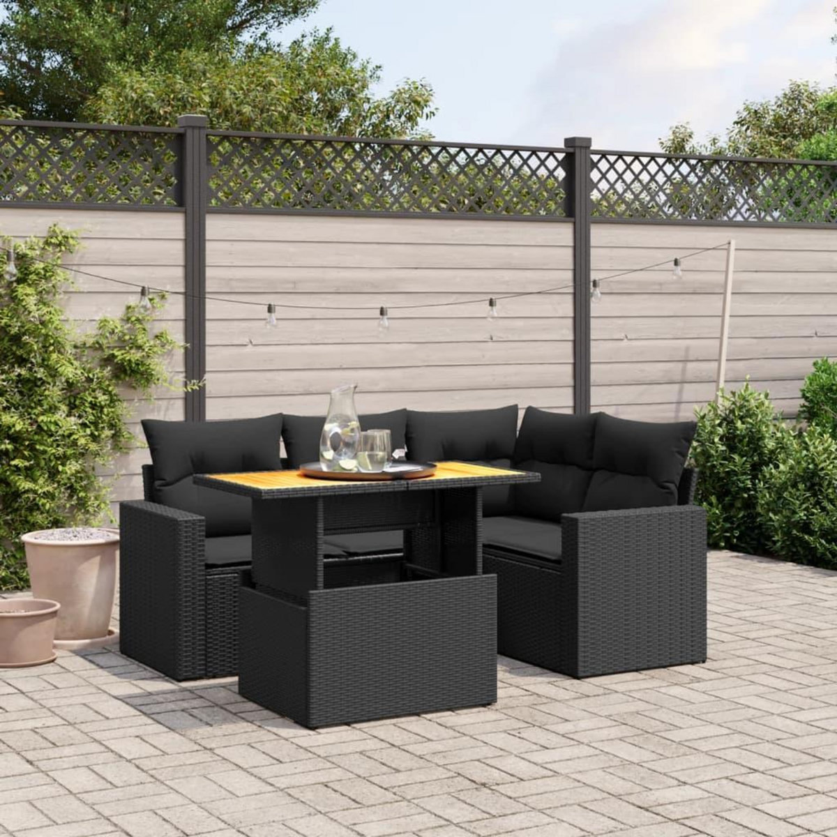 VIDAXL Salon de jardin 5 pcs avec coussins noir resine tressee