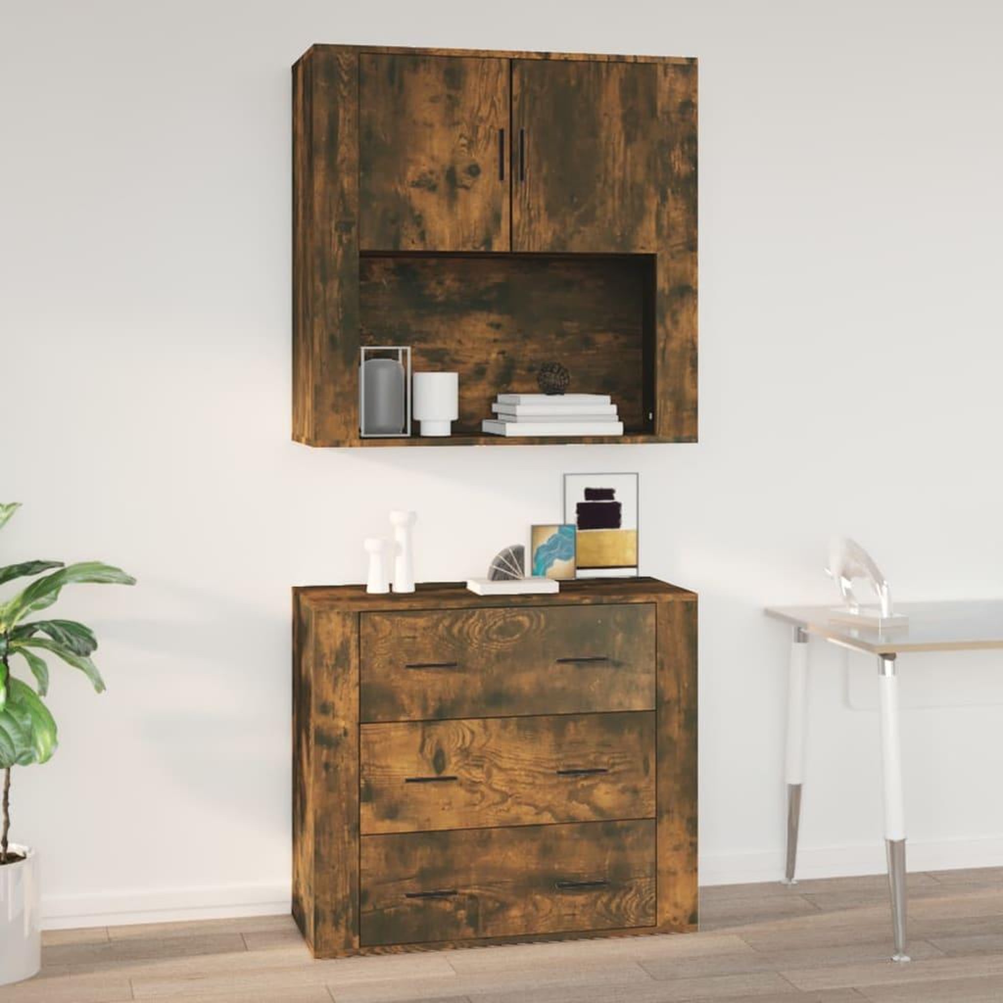 Voir la diapositive 1 : VIDAXL Armoire murale Chene fume 80x33x80 cm Bois d'ingenierie