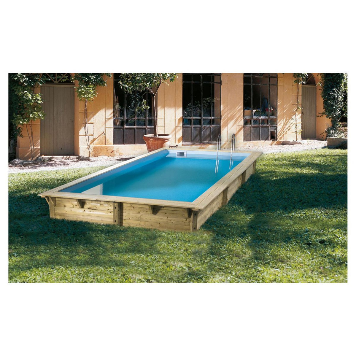 UBBINK Piscine hors sol bois rectangulaire - 350x505x126cm - Liner Bleu -AZURA