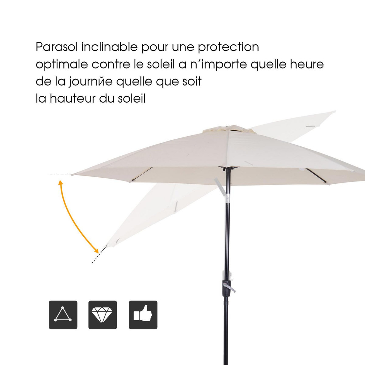 OUTSUNNY Parasol inclinable aluminium fibre de verre polyester diamètre 2,65 m coloris crème