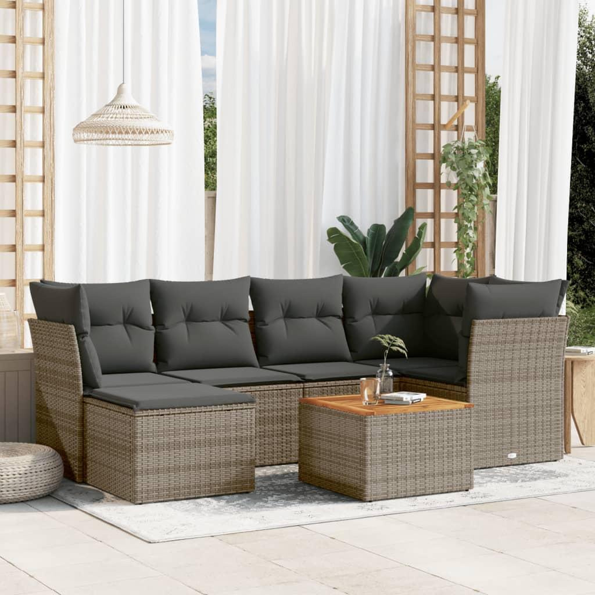 VIDAXL Salon de jardin avec coussins 7 pcs gris resine tressee