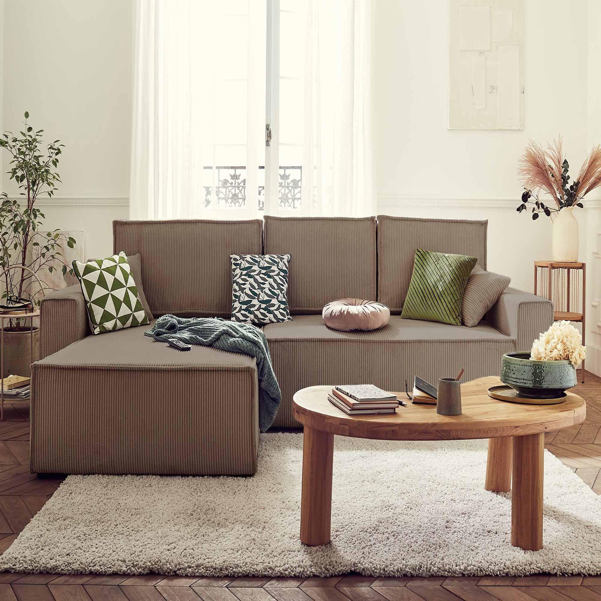 Voir la diapositive 5 : BEST MOBILIER Dellia - canapé d'angle réversible convertible - avec coffre - en velours côtelé - 4 places