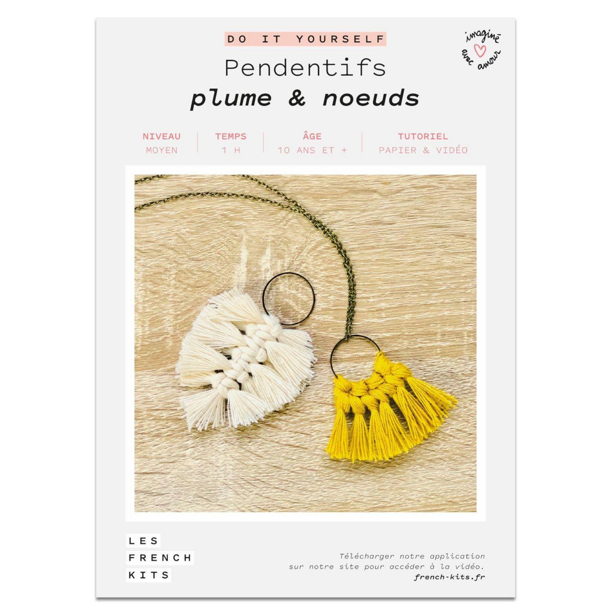 FRENCH KITS Bijoux Macramé - 2 Pendentifs jaune et écru