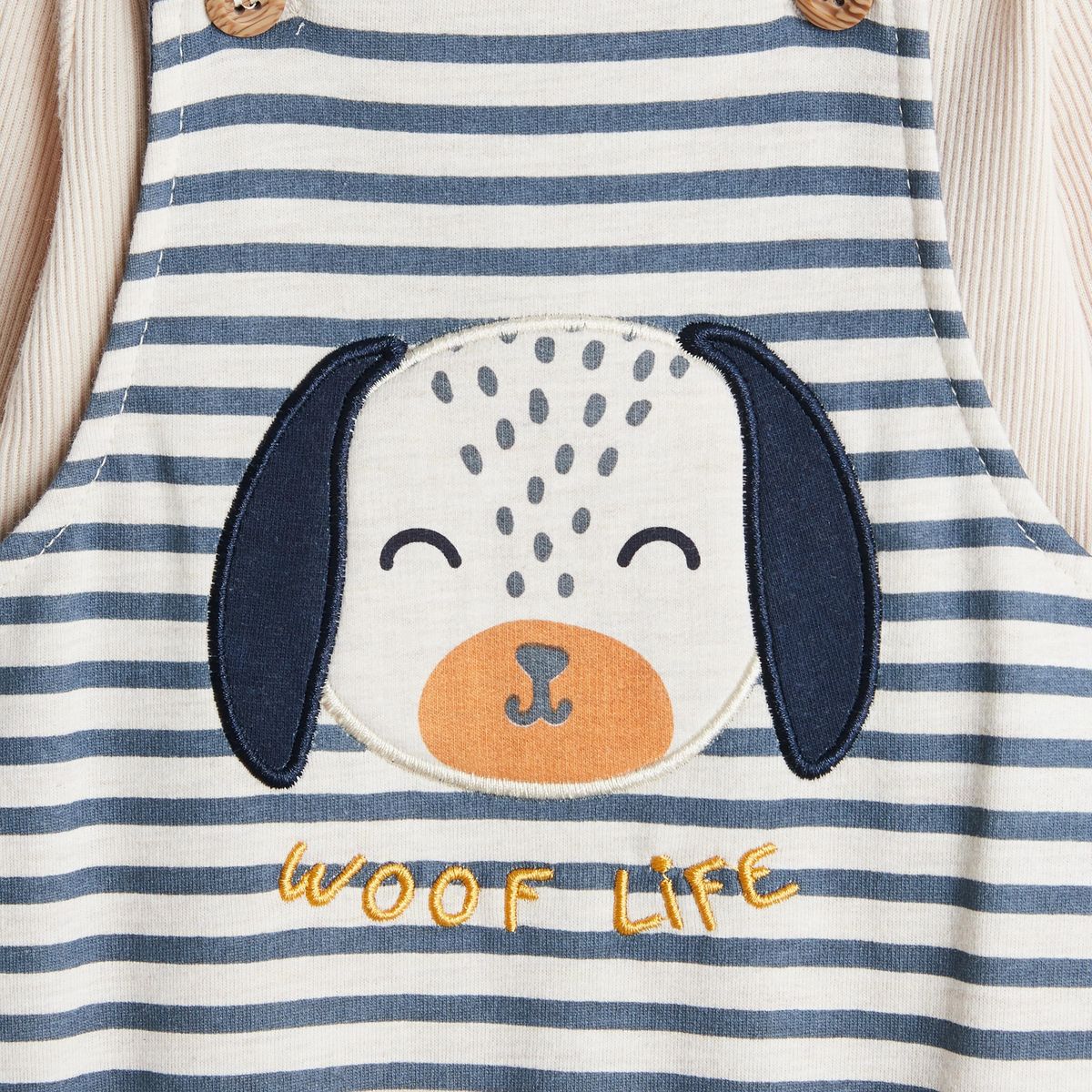INEXTENSO Ensemble de naissance salopette à rayures chien + body manches longues bébé garçon