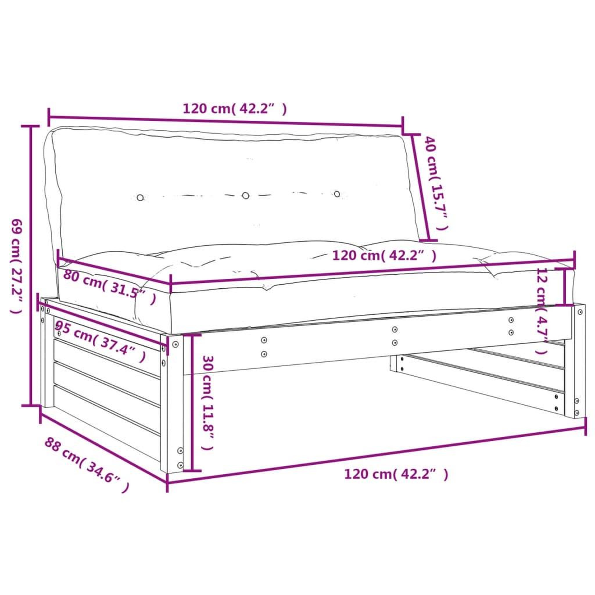 Voir la diapositive 6 : VIDAXL Canape central 120x80 cm noir bois de pin massif