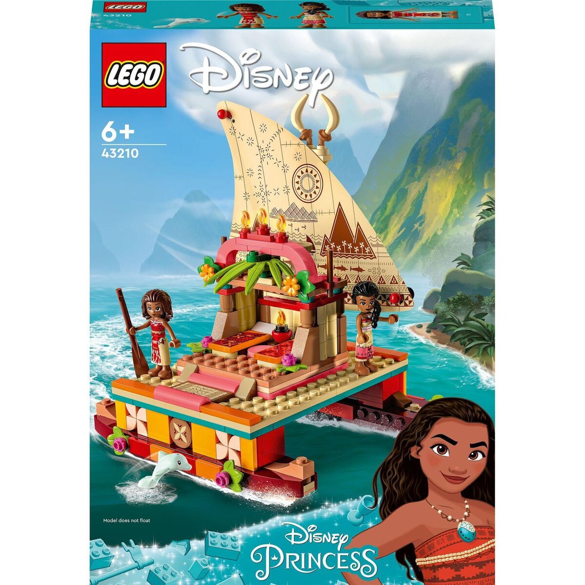 LEGO Disney Princess 43210 Le bateau d'exploration de Vaiana, Jouet avec Mini-Poupée Sina, et Figurine Dauphin
