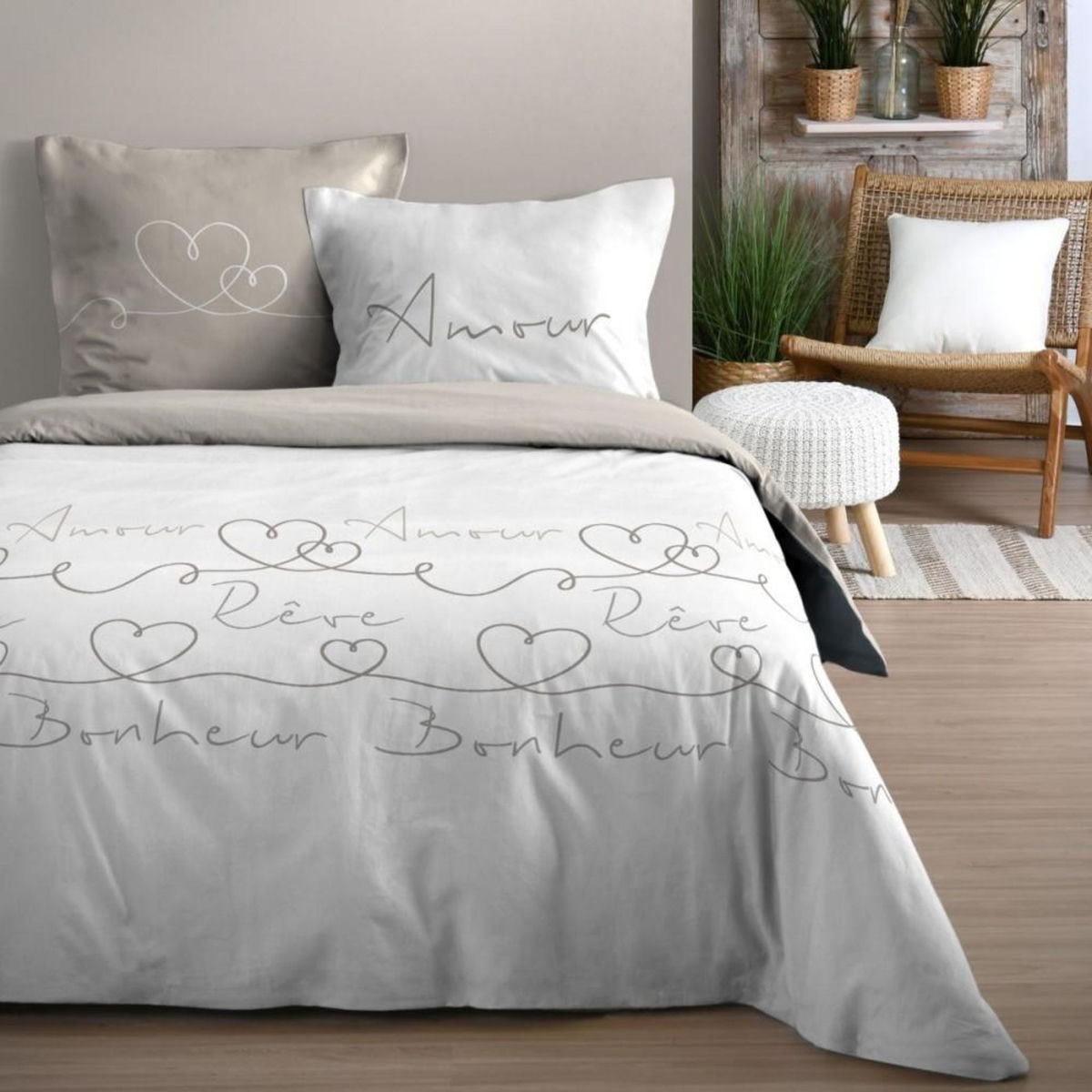 STOF Housse de couette 240x220 AMOURETTE + 2 taies coton 57 fils