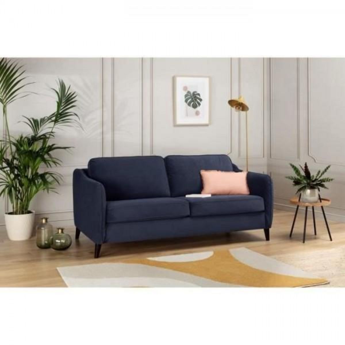 MARKET24 HEXAGONE Canapé convertible couchage express - 3 places - Velours bleu nuit - L 182 x P 85 x H 97 cm - CLYDE