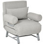 Voir la diapositive 1 : HOMCOM Fauteuil chauffeuse canapé-lit convertible inclinable 1 place grand confort coussin lombaires accoudoirs piètement métal lin gris clair