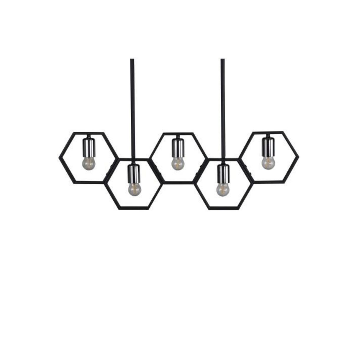 Paris Prix Lampe Suspension Design 5 Lampes  Queen B  80cm Noir