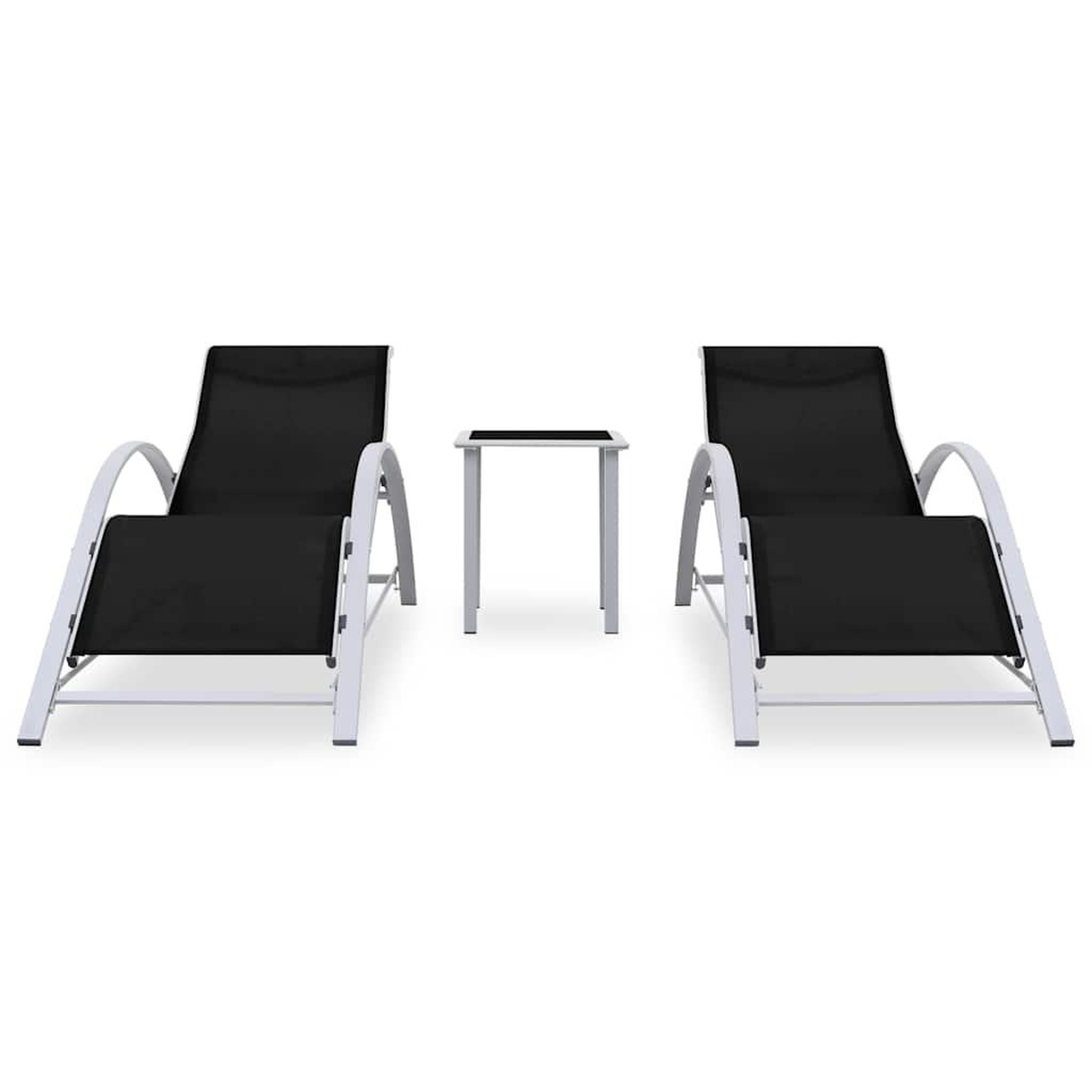 Voir la diapositive 2 : VIDAXL Chaises longues lot de 2 avec table aluminium noir