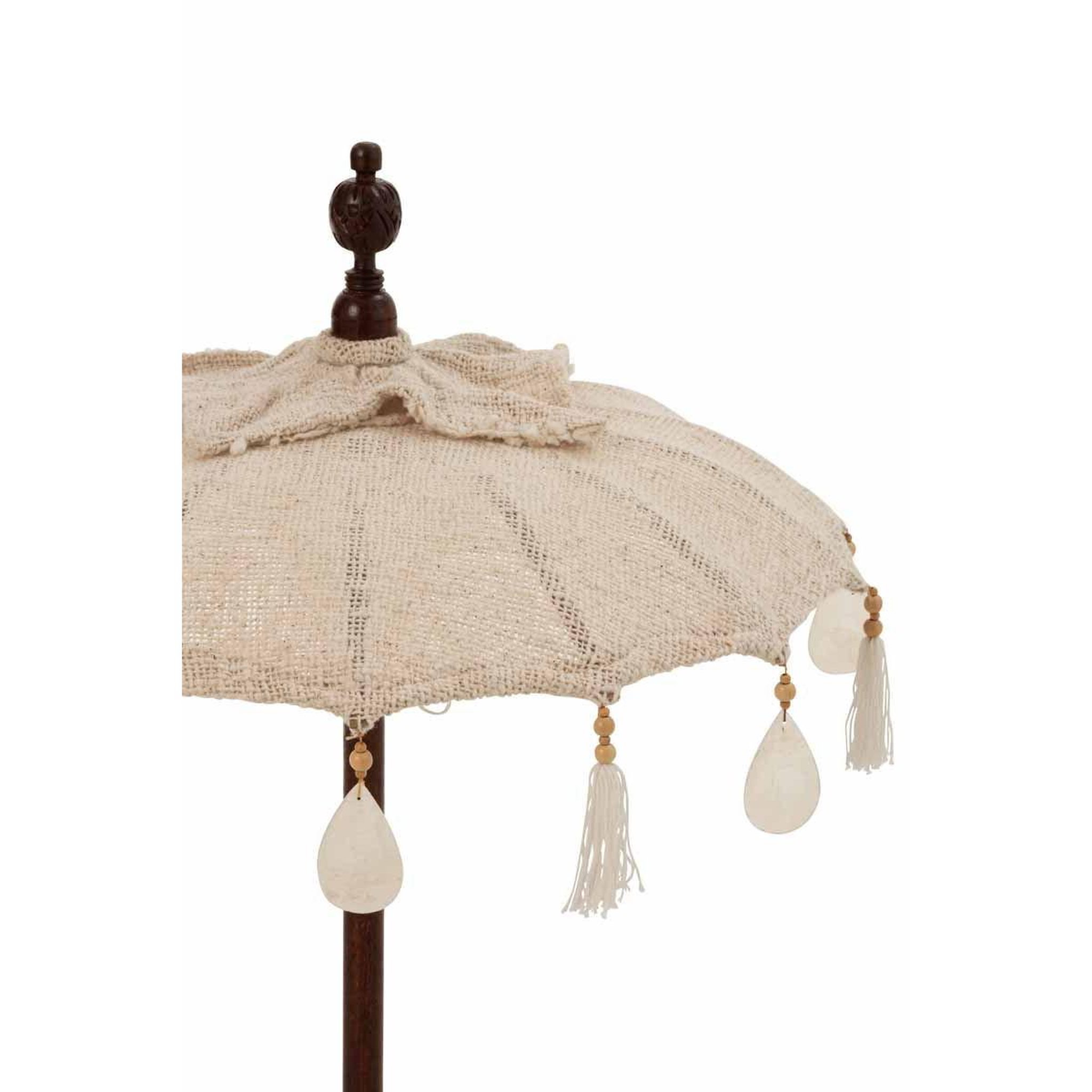 Voir la diapositive 3 : J-LINE Parasol Déco  Pompons & Coquillages  90cm Beige