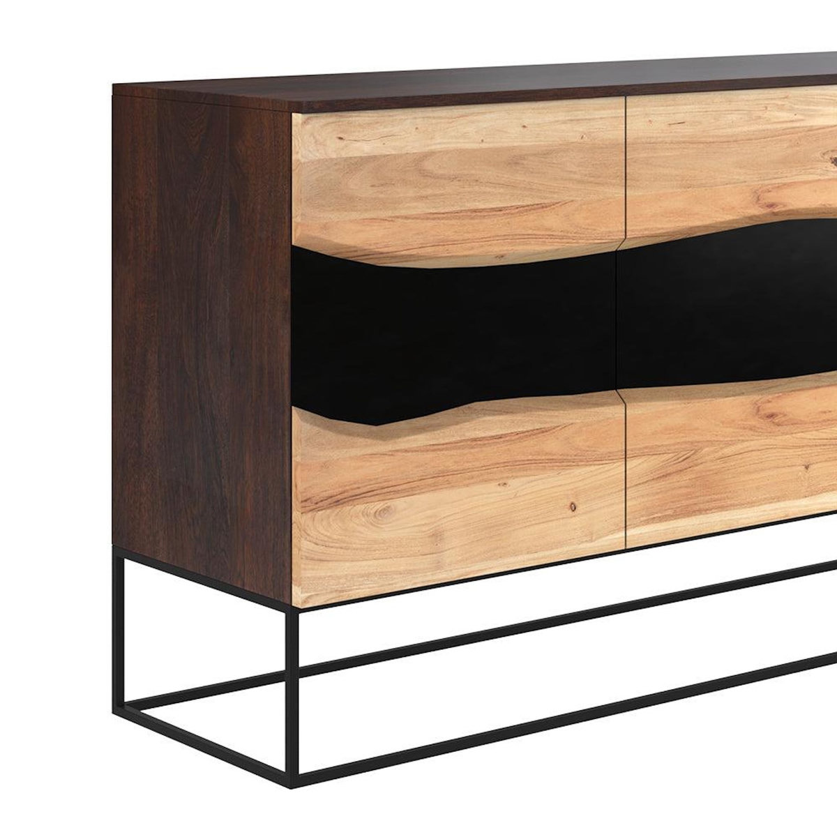 Rendez vous déco Buffet 3 portes en bois d'acacia et métal noir-Alabama