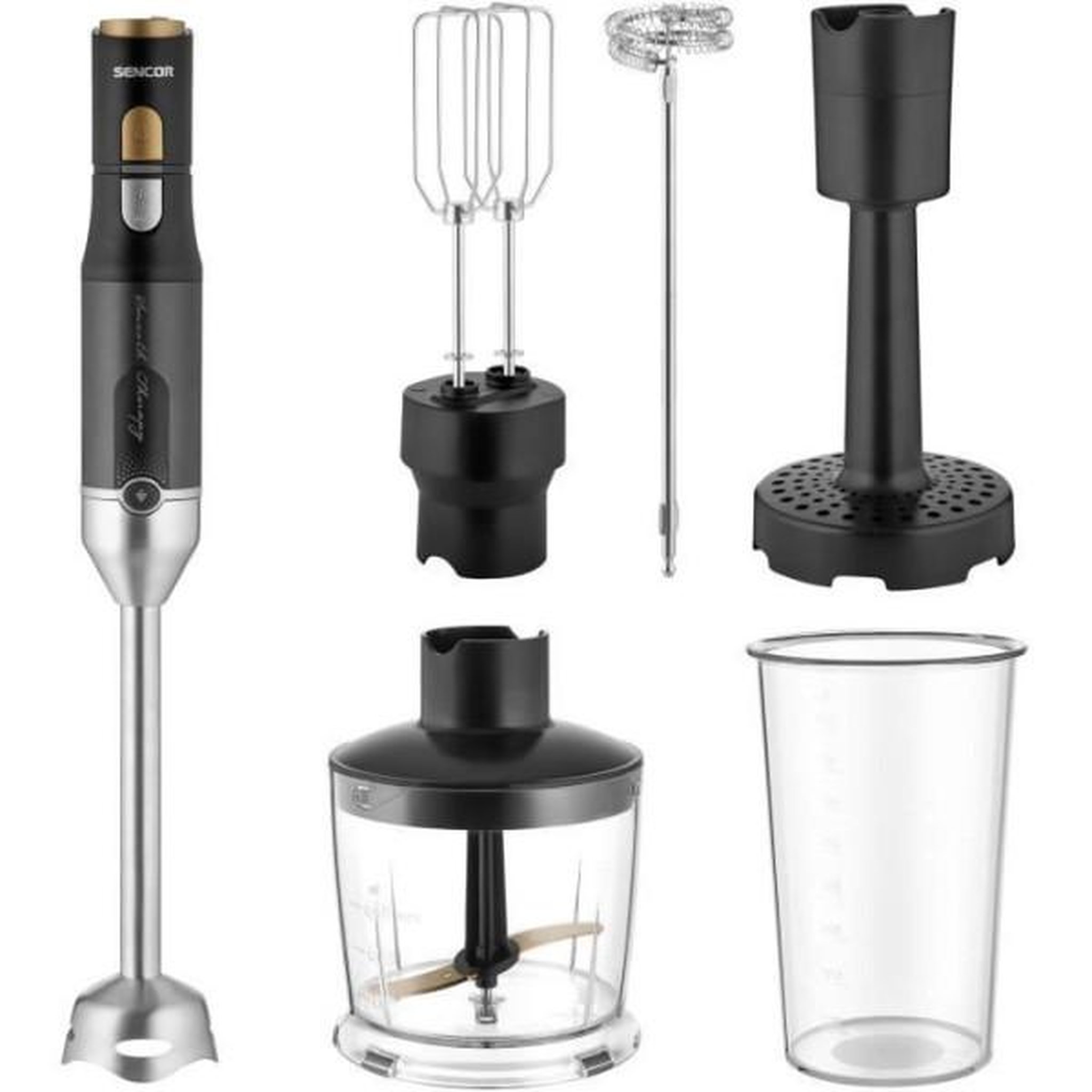 Voir la diapositive 6 : MARKET24 Mixeur Electrique  plongeant 6 en 1 - SENCOR - SHB 6442BK - 1200 W - Technologie TITANIUM QuadBlade - Noir