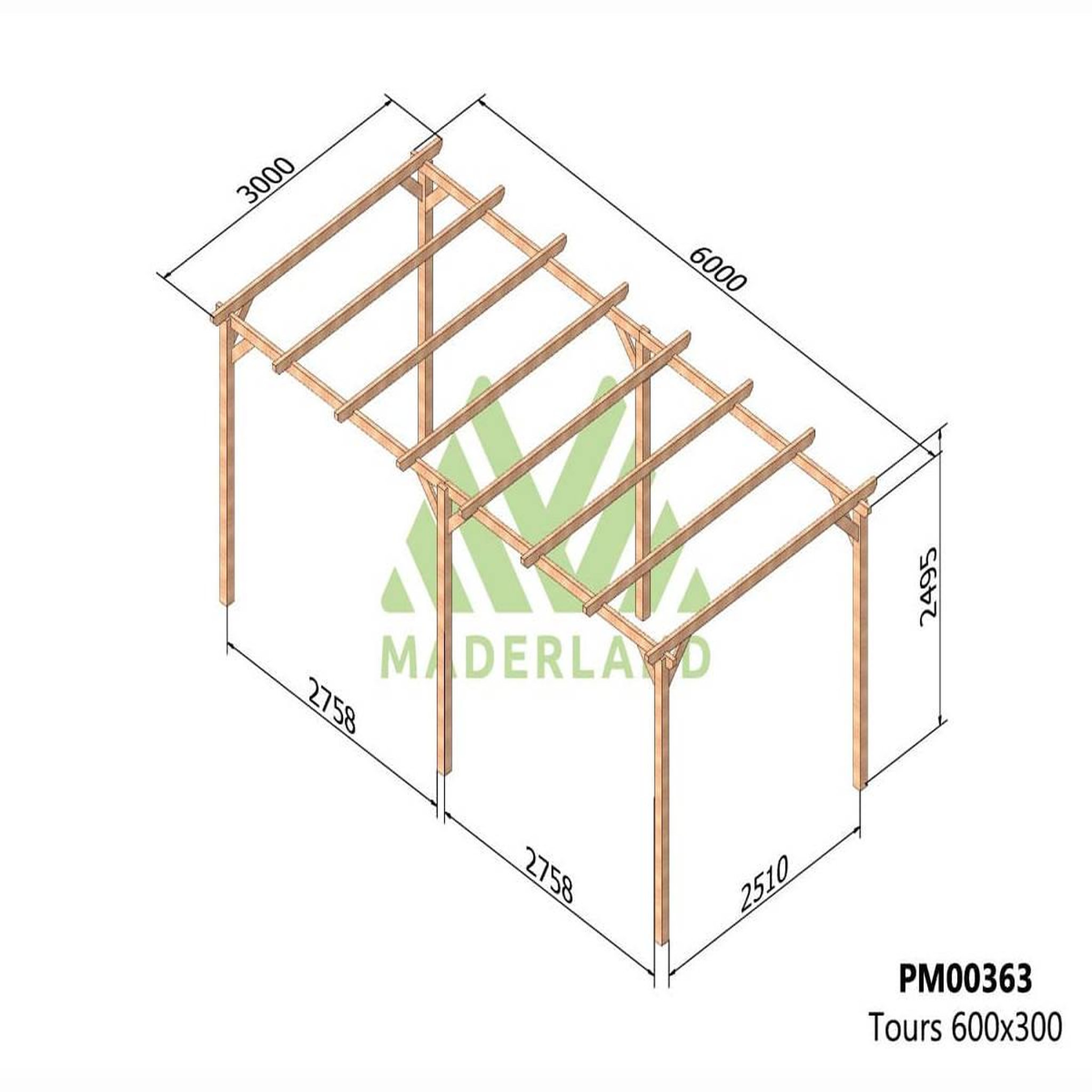 Voir la diapositive 2 : JARDIDECO Pergola massive en bois le havre 600 x 300 cm - maderland