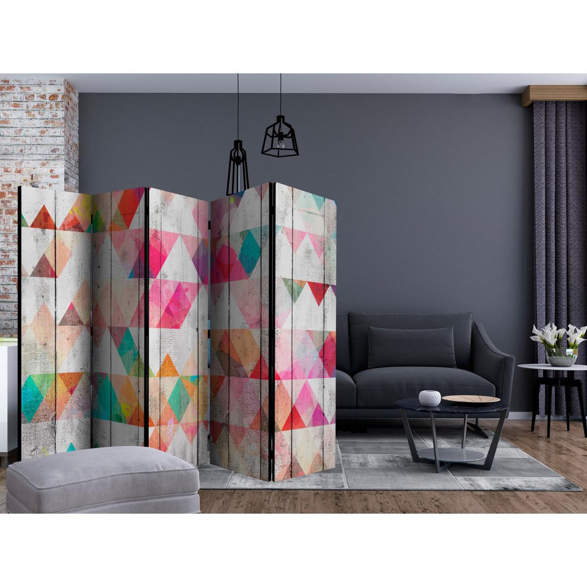 Voir la diapositive 2 : Paris Prix Paravent 5 volets  rainbow triangles  172x225cm