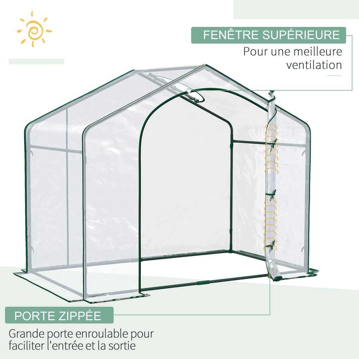 OUTSUNNY Serre de jardin balcon terrasse serre pour tomates 1,8L x 1l x 1,68H m acier PVC imperméable transparent vert