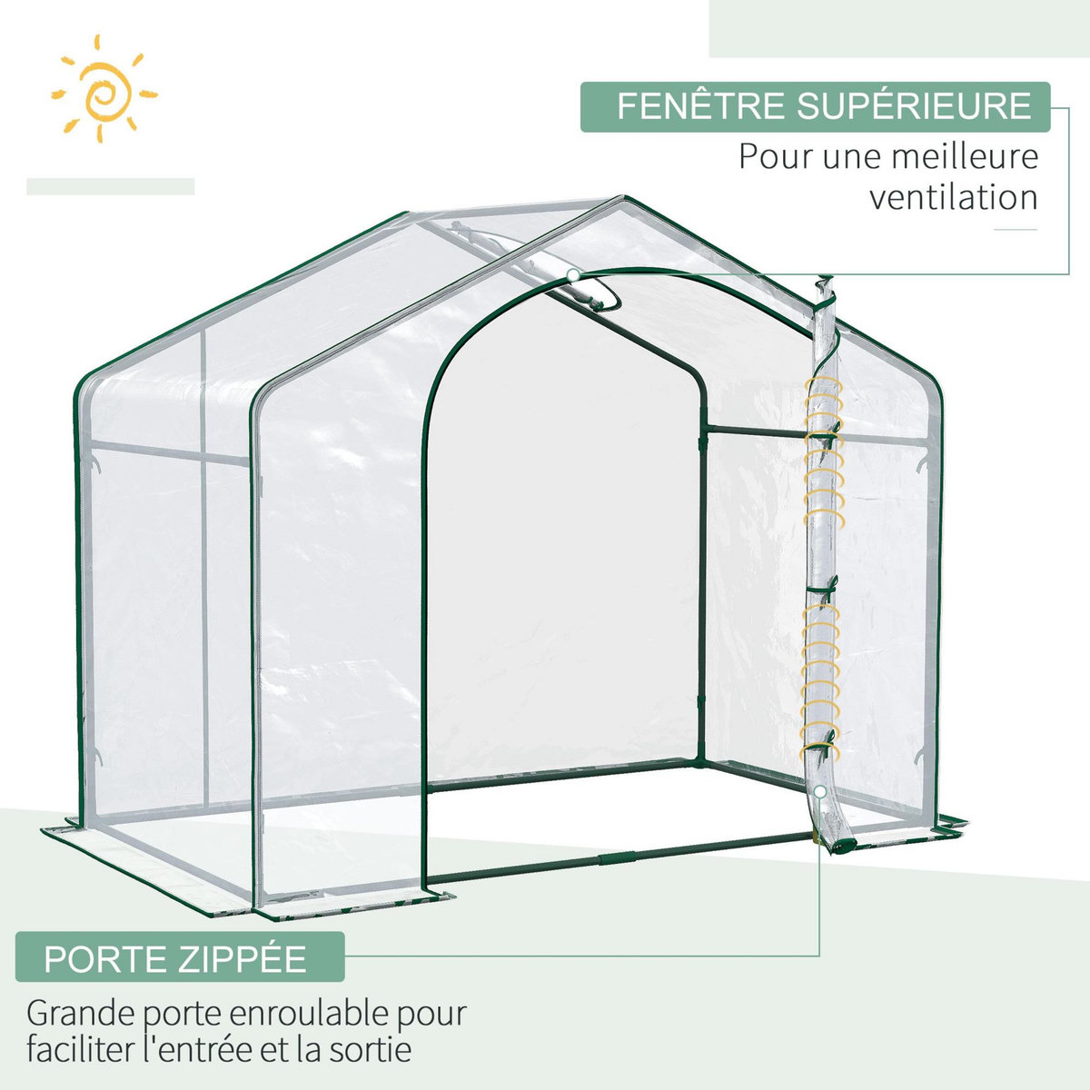 OUTSUNNY Serre de jardin balcon terrasse serre pour tomates 1,8L x 1l x 1,68H m acier PVC imperméable transparent vert