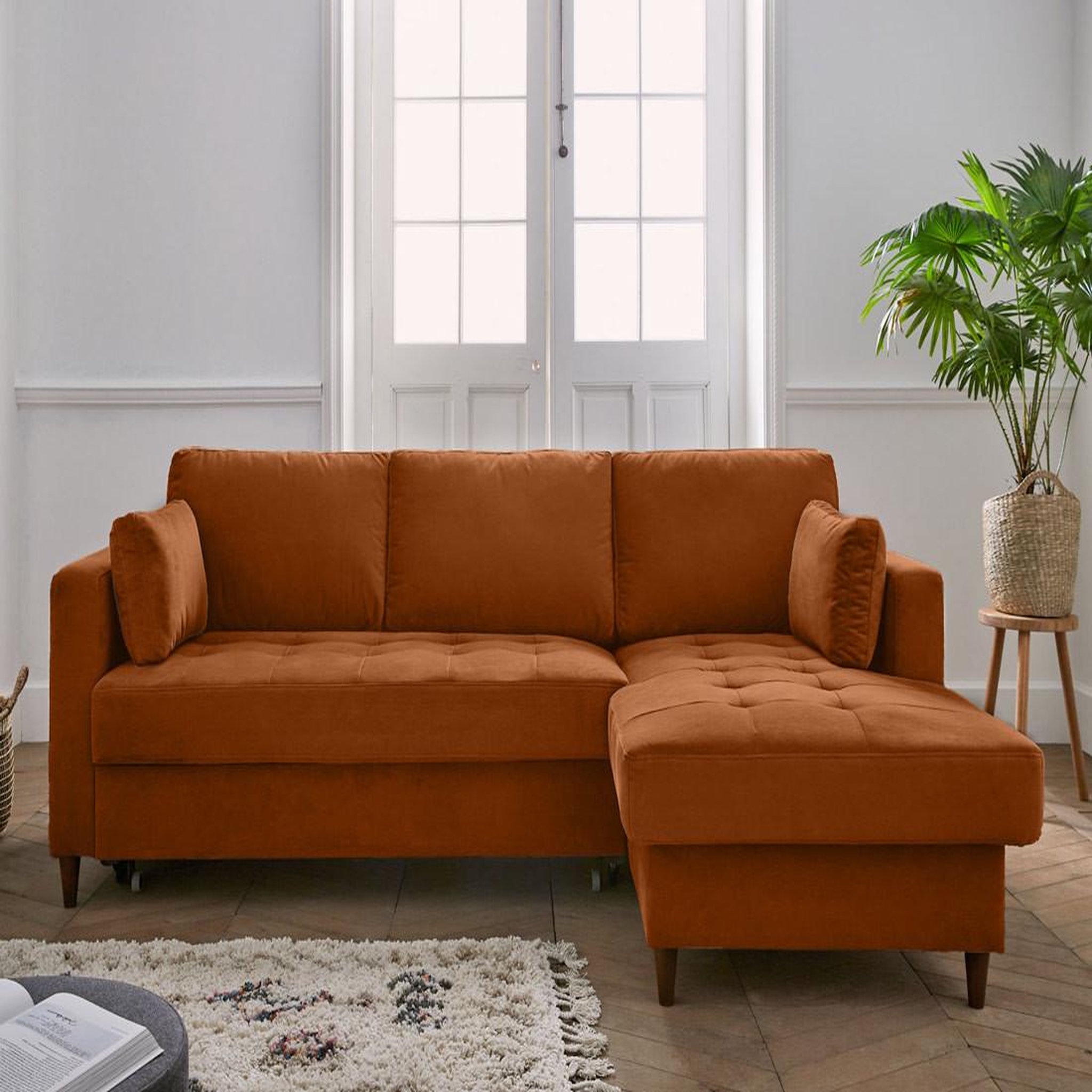 Voir la diapositive 2 : BEST MOBILIER Anna - canapé d'angle droit - 4 places - convertible avec coffre - en velours