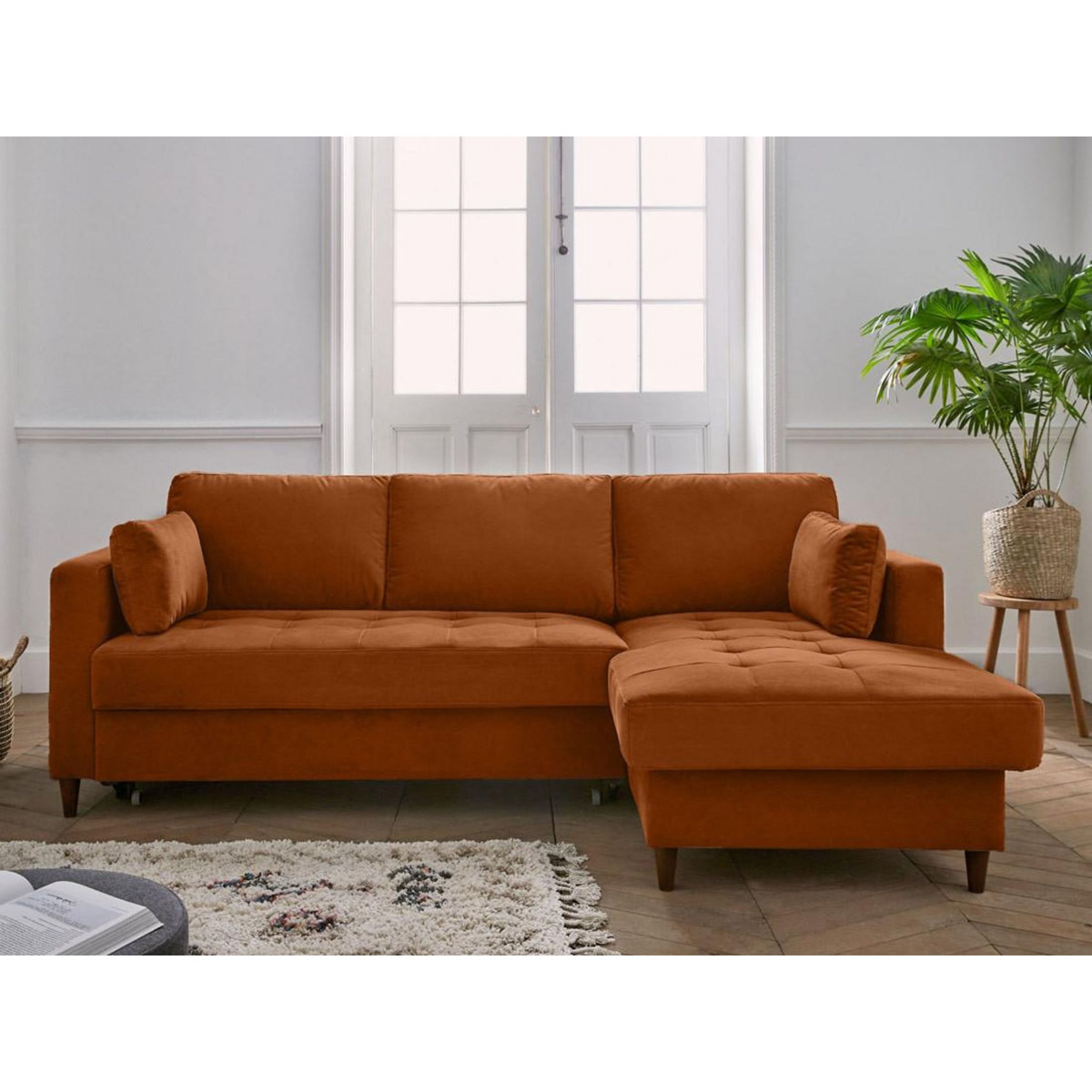 LISA DESIGN Anna - canapé d'angle droit - 4 places - convertible avec coffre - en velours