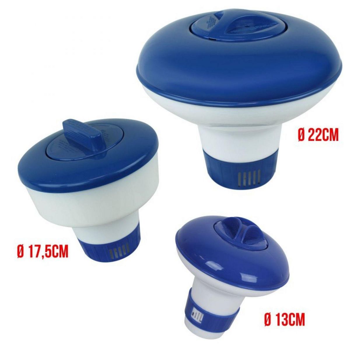 LINXOR Diffuseur de chlore et de brome flottant réglable - 13, 17.5 ou 22 cm