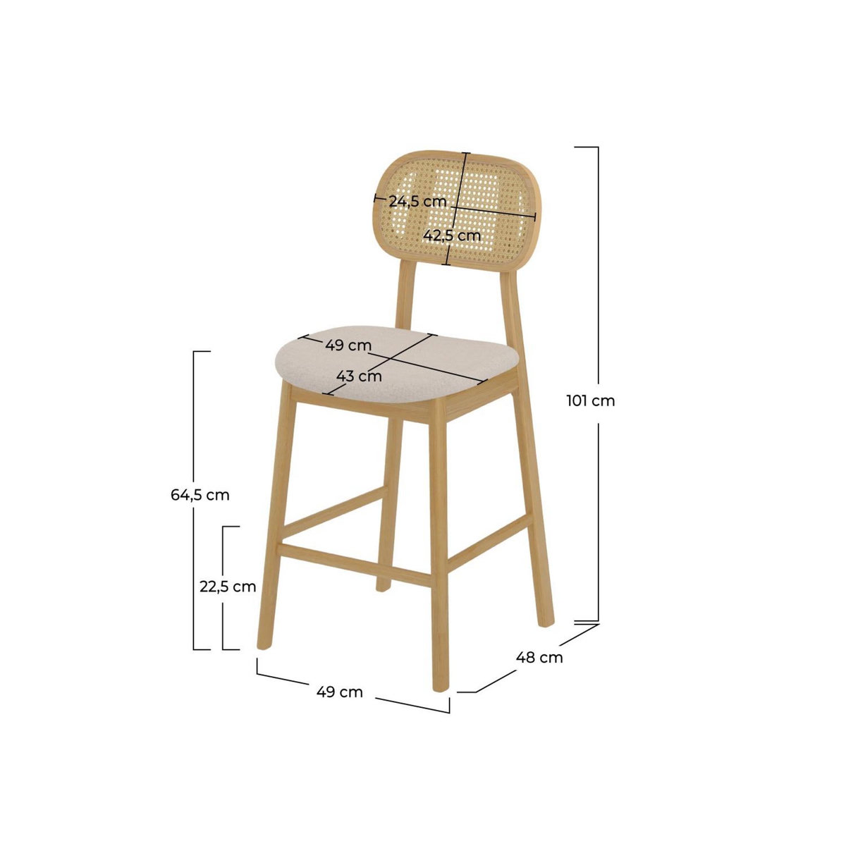 Rendez vous déco Lot de 2 chaises pour îlot central 64,5 cm en tissu beige - Maria