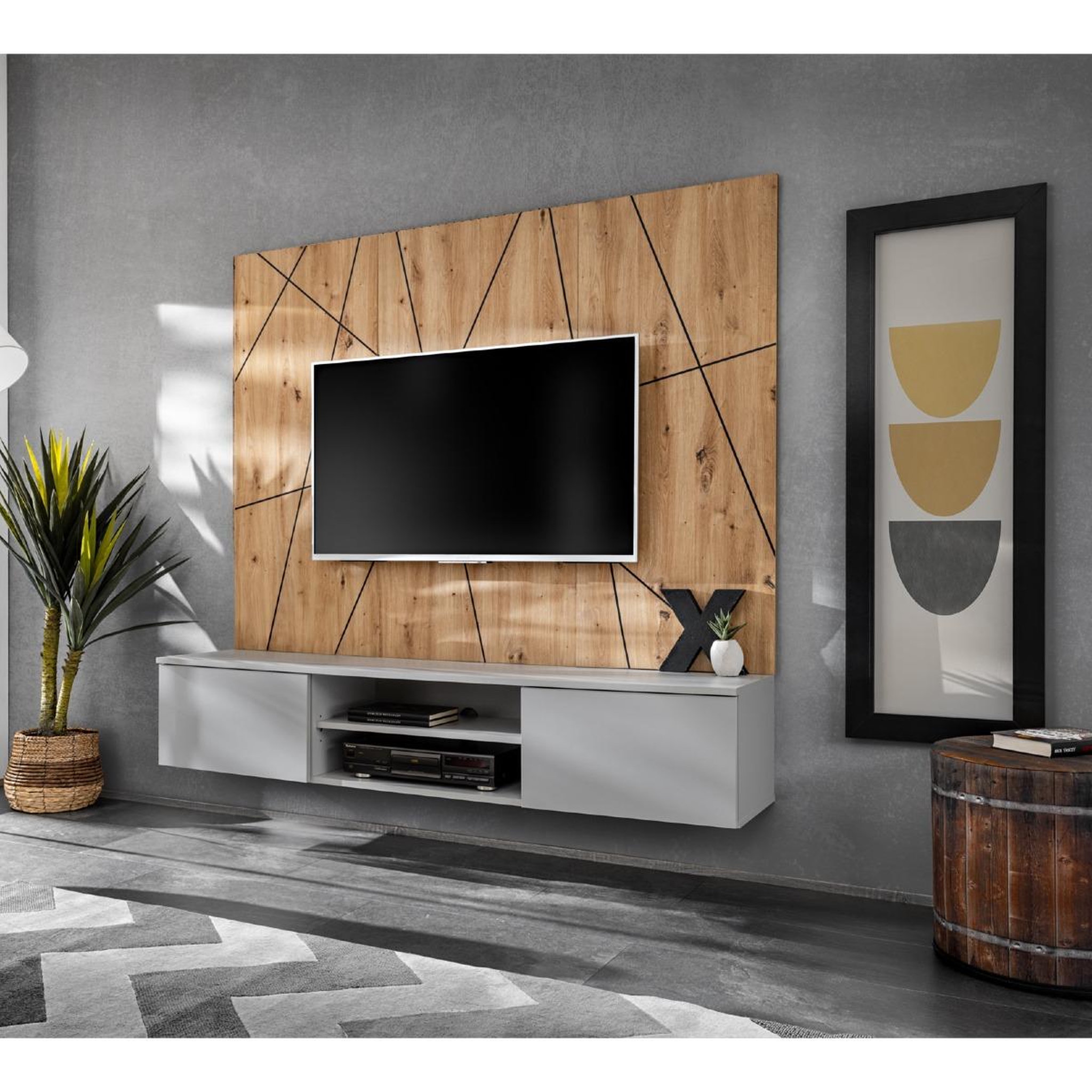 Voir la diapositive 2 : JLC KREATION Meuble tv mural suspendu bois et gris genes