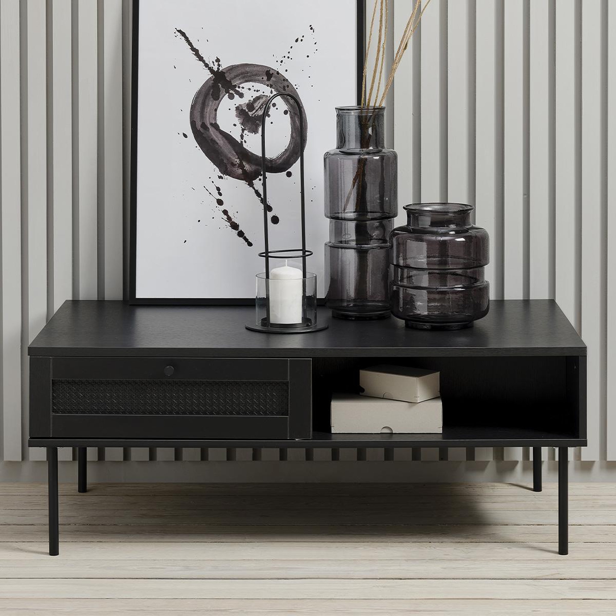 Voir la diapositive 5 : MAISON AUBERTIN Meuble tv bois et cannage manarola 110x42 cm - Noir