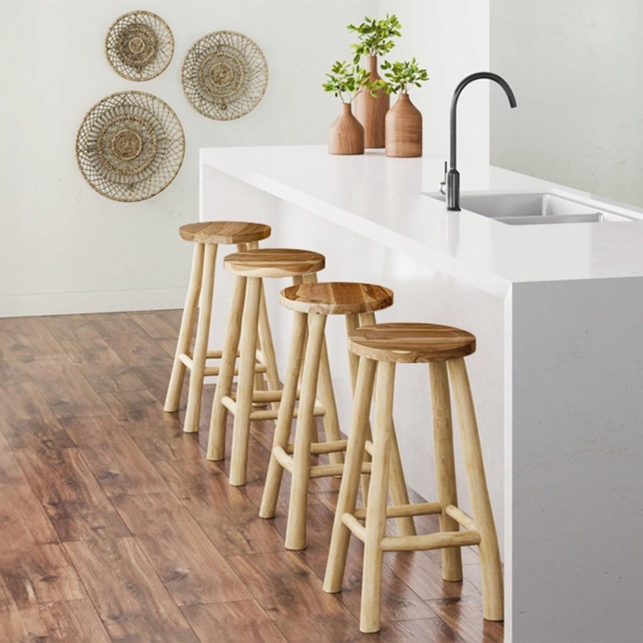 Voir la diapositive 3 : MAISON PAVANE Tabouret pour îlot central 67 cm en teck-ika