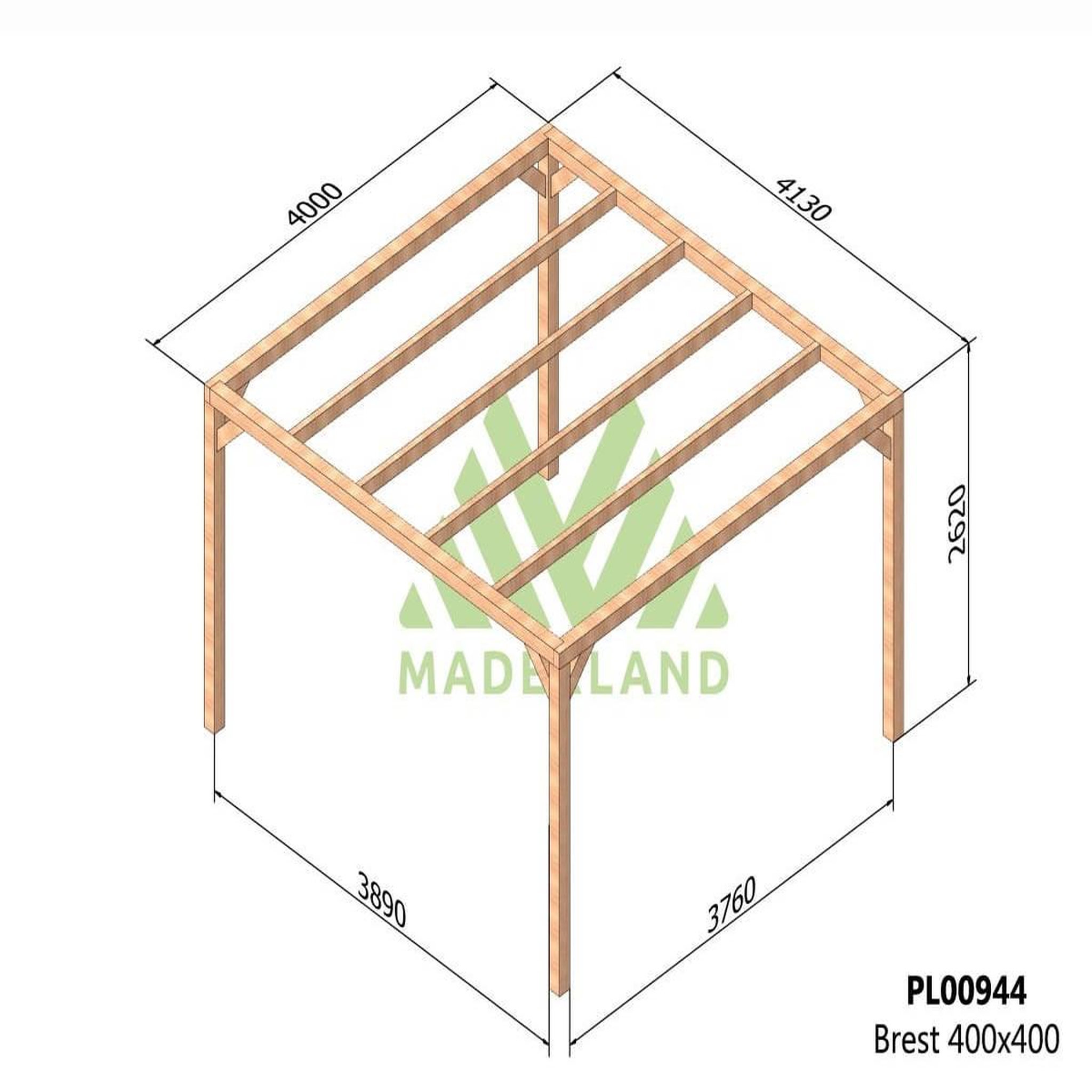 Voir la diapositive 2 : JARDIDECO Pergola en bois lamellé-collé brest 400 x 400 cm - maderland