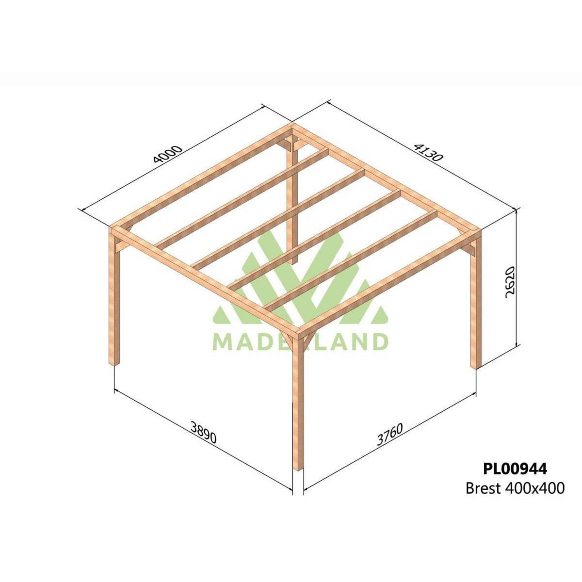 JARDIDECO Pergola en bois lamellé-collé Brest 400 x 400 cm - Maderland