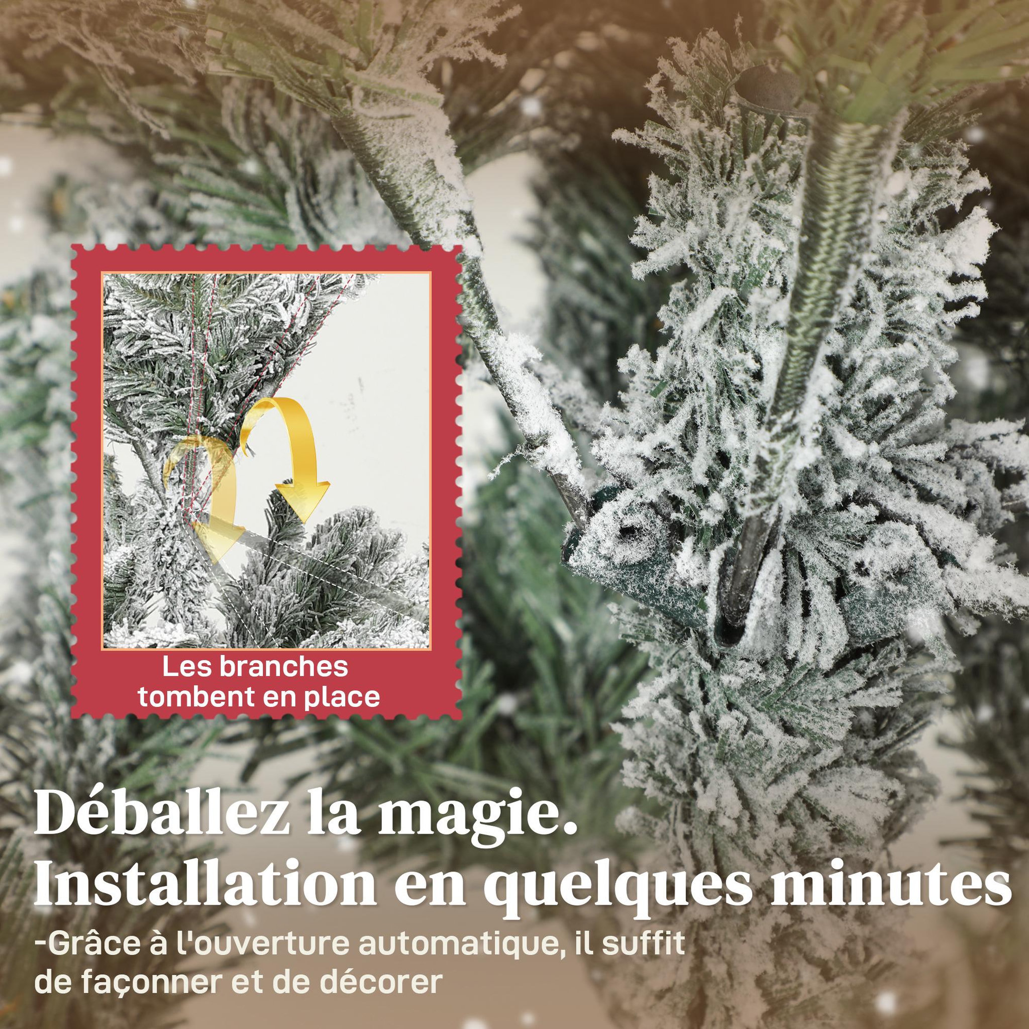 Voir la diapositive 5 : HOMCOM Sapin de Noël artificiel enneigé H.180cm 1815 branches grand réalisme support métal pliable vert blanc