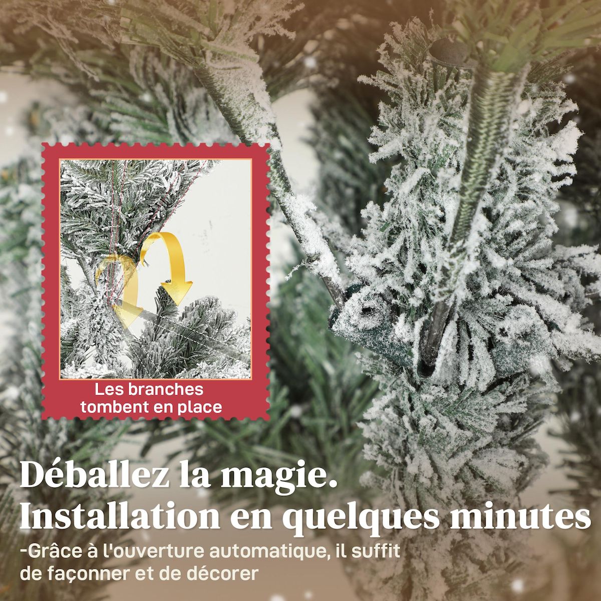 HOMCOM Sapin de Noël artificiel enneigé H.180cm 1815 branches grand réalisme support métal pliable vert blanc