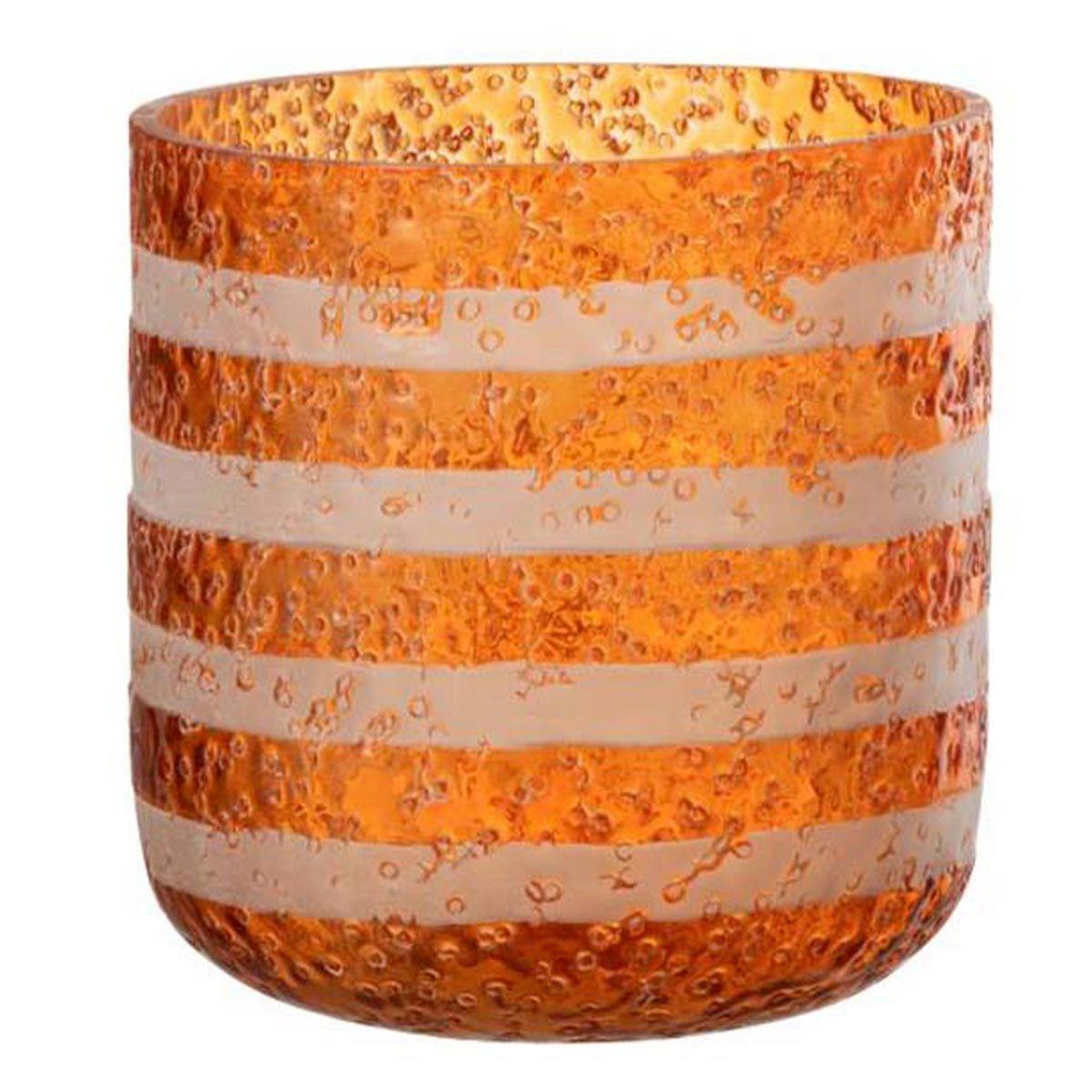J-LINE Photophore Design en Verre  Lignes  15cm Orange