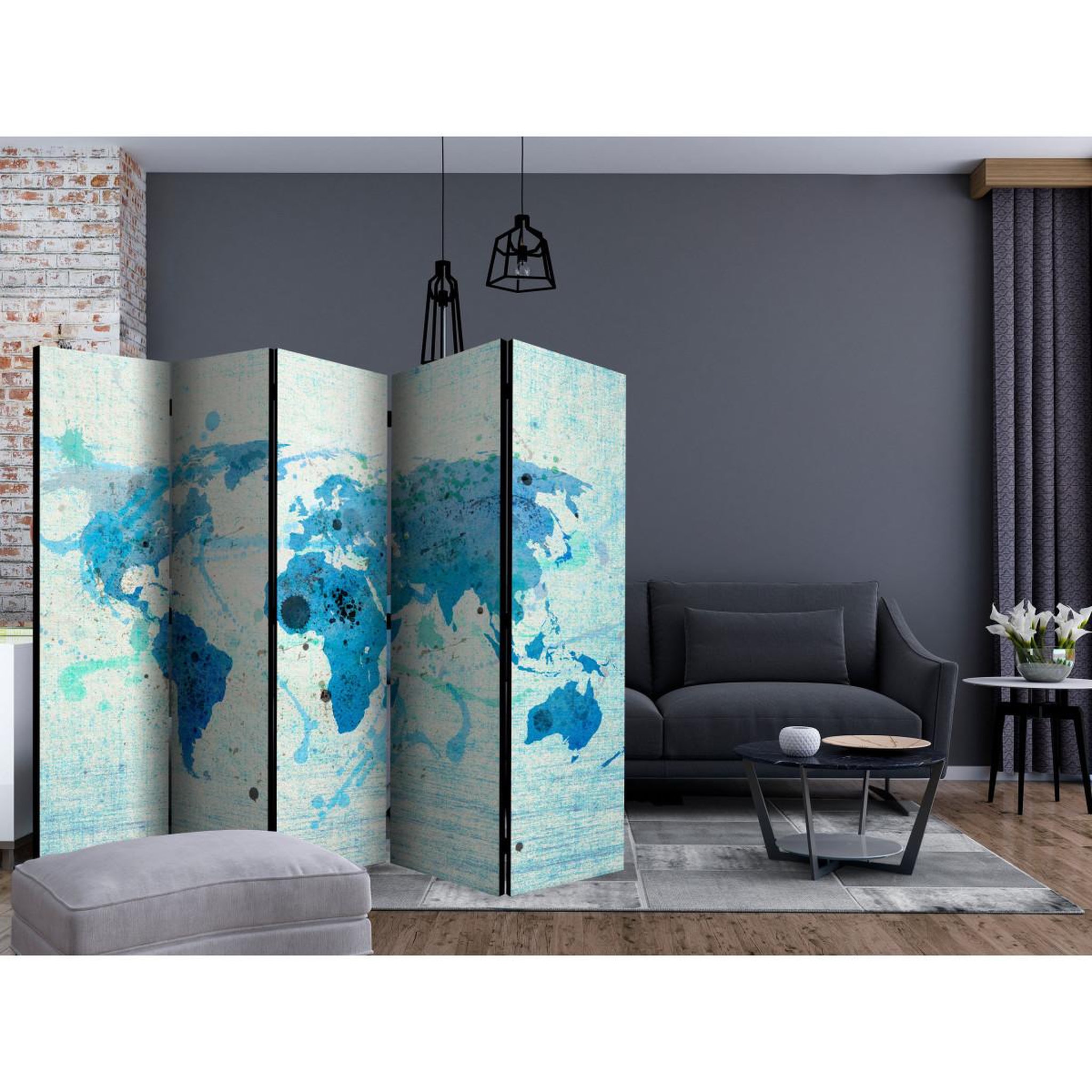 Voir la diapositive 2 : Paris Prix Paravent 5 volets  cruising & sailing the world map  172x225cm
