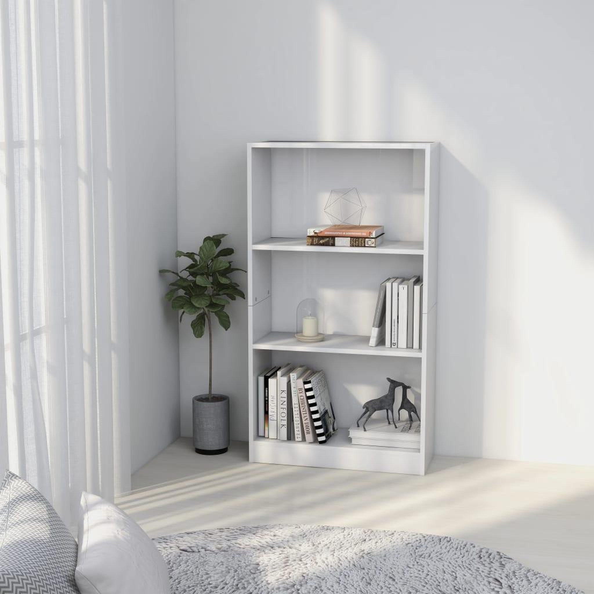 Voir la diapositive 1 : VIDAXL Bibliotheque 3 niveaux Blanc brillant 60x24x109 cm Bois