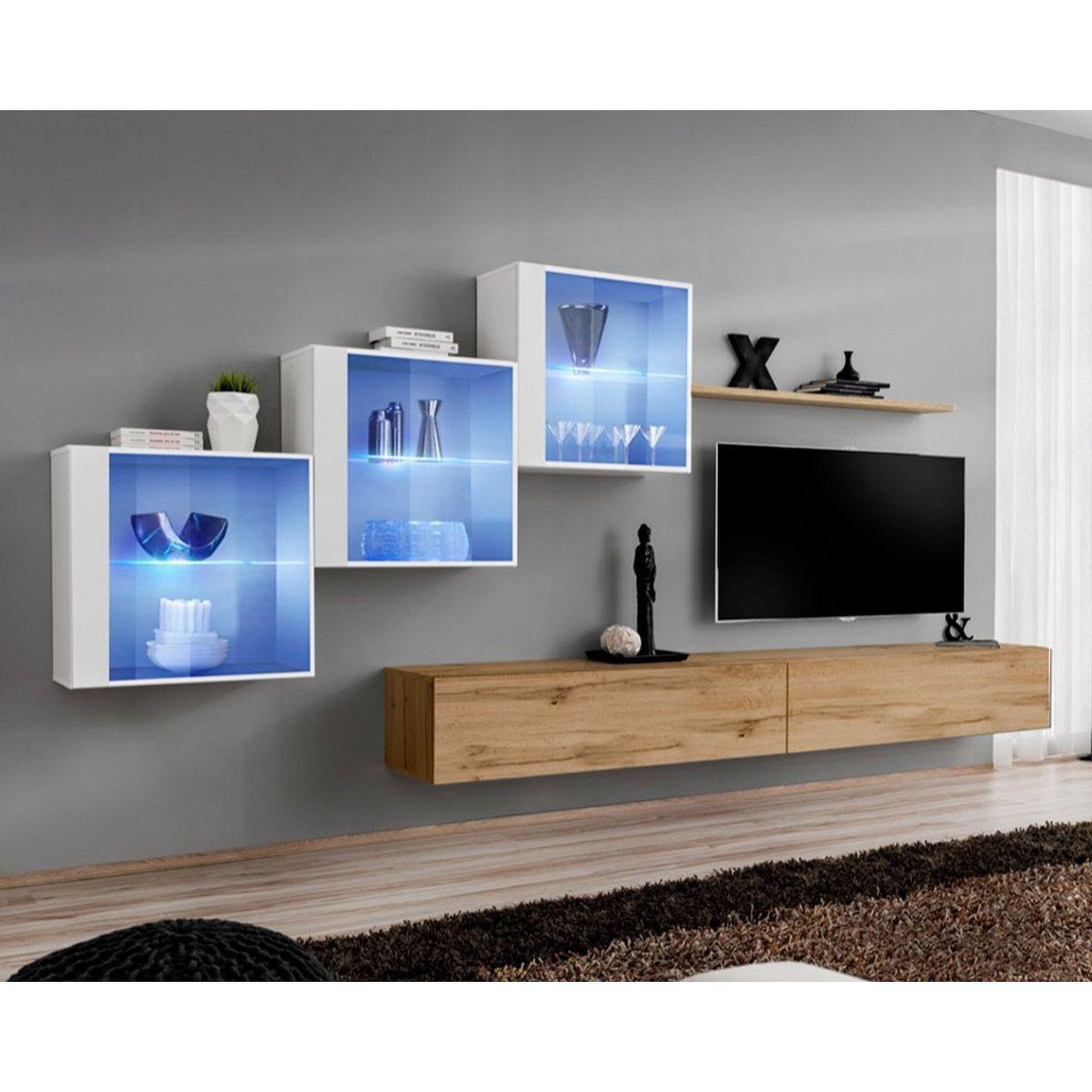 Paris Prix Meuble tv mural design  switch xx  330cm naturel & blanc
