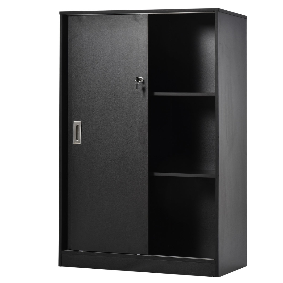 HOMCOM Armoire de bureau 2 portes coulissantes verrouillables dim. 80L x 40l x 120H cm 2 étagères panneaux particules noir