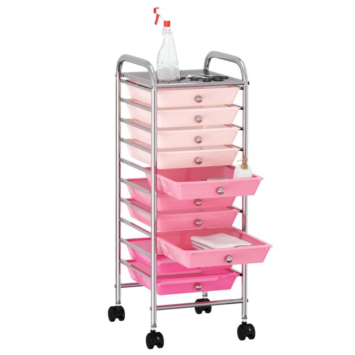 VIDAXL Chariot de rangement mobile a 10 tiroirs Ombre Rose Plastique