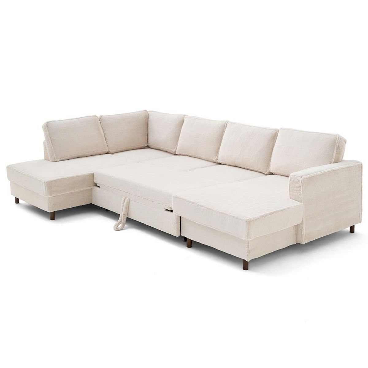 LISA DESIGN Jake - canapé panoramique d'angle gauche 7 places convertible avec coffre en fausse fourrure