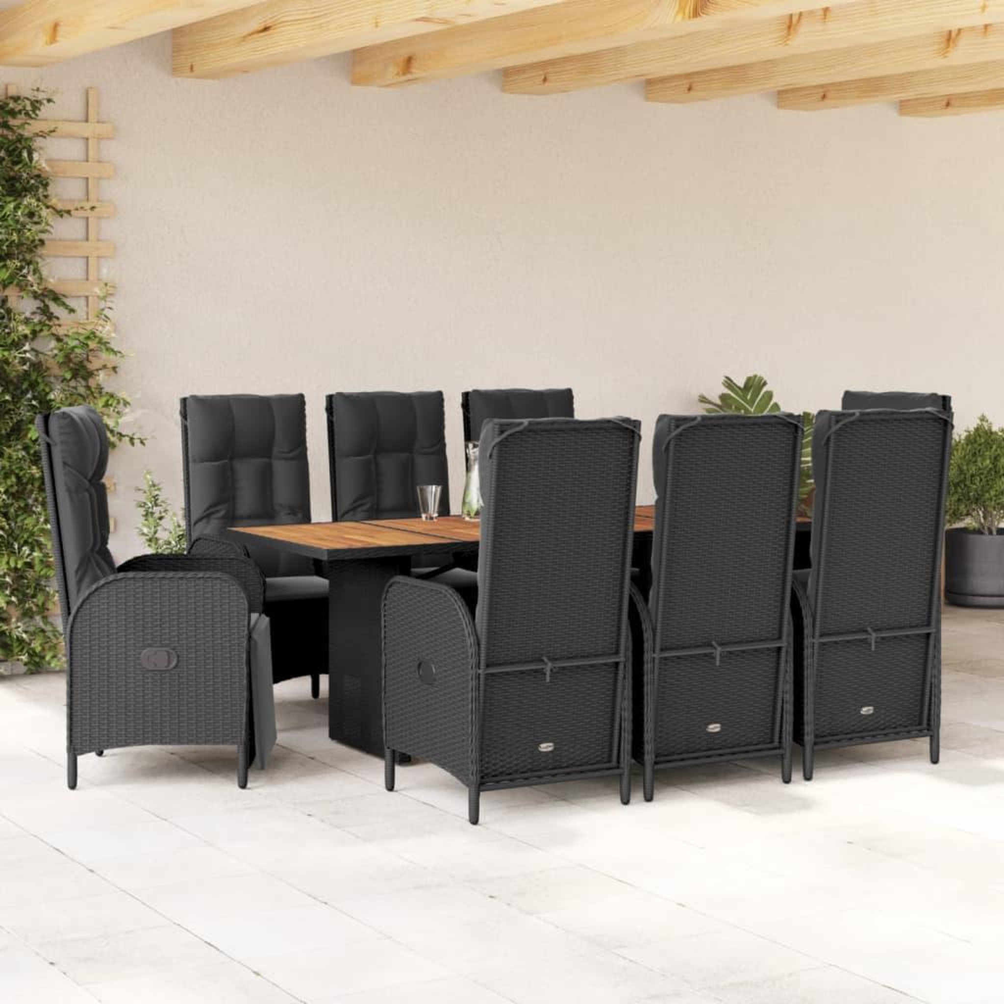 Voir la diapositive 1 : VIDAXL Ensemble a manger de jardin 9pcs coussins noir resine tressee