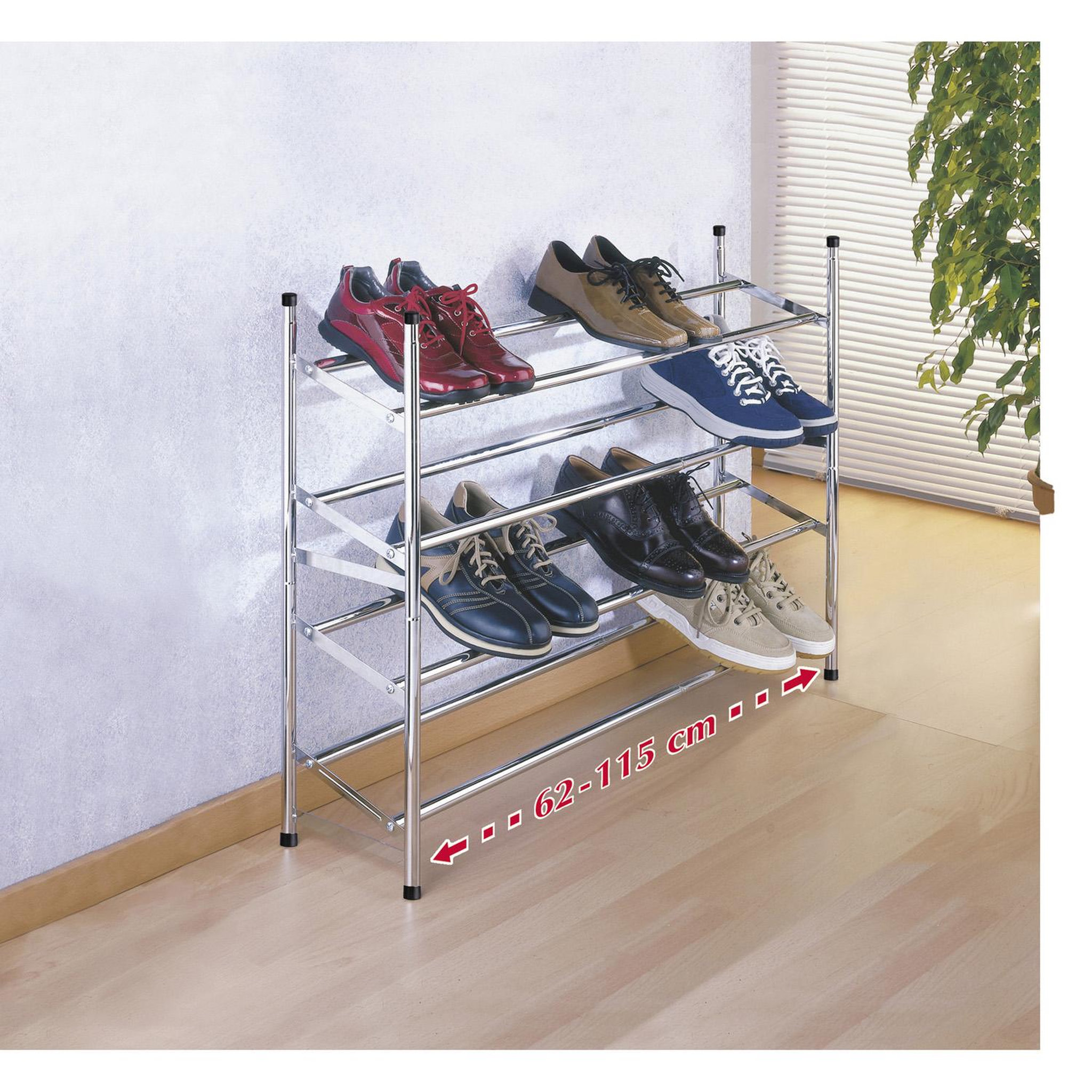Voir la diapositive 2 : Wenko Etagère à chaussures extensible 2 niveaux en métal - argent