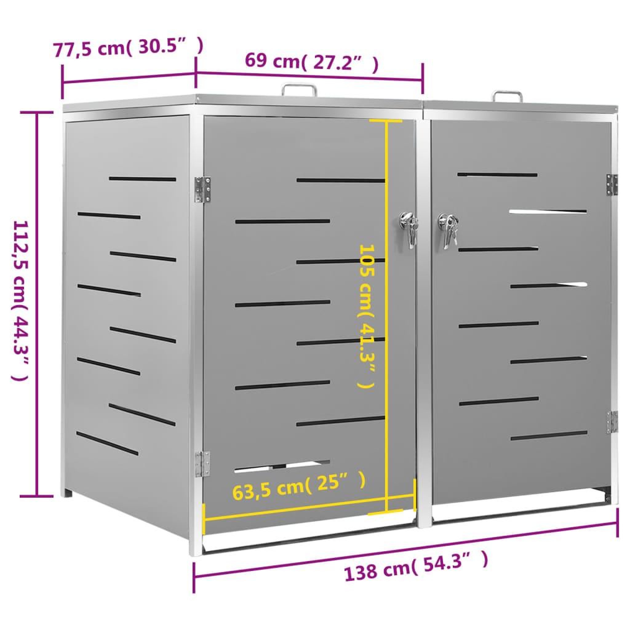 Voir la diapositive 6 : VIDAXL Abri pour deux poubelles 138x77,5x112,5 cm Inox