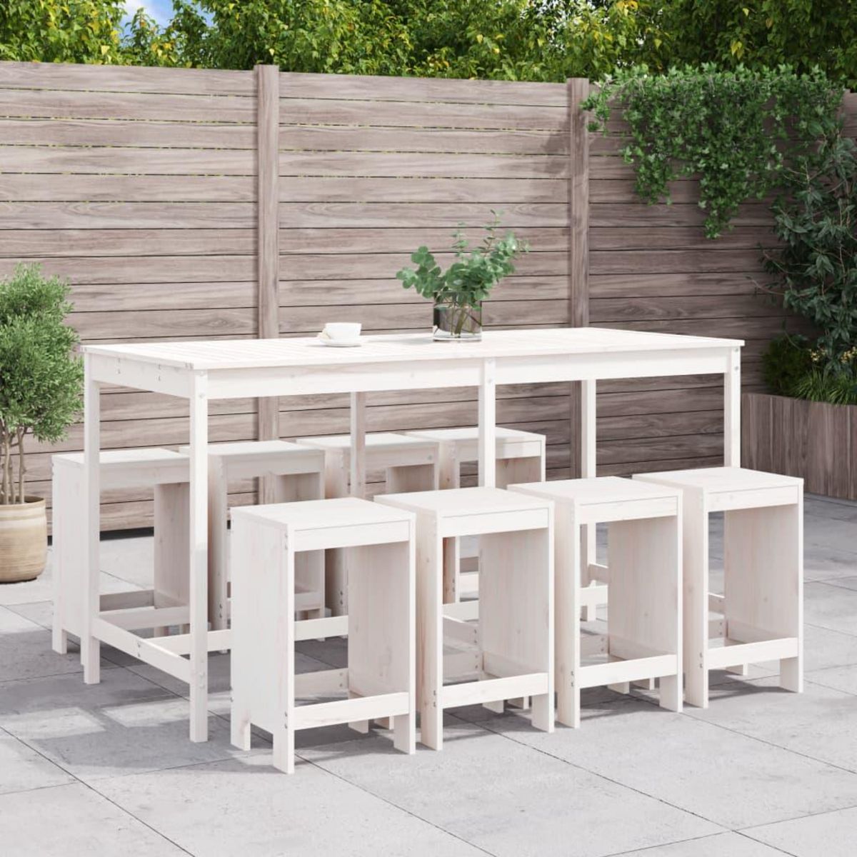 VIDAXL Ensemble de bar de jardin 9 pcs blanc bois de pin massif