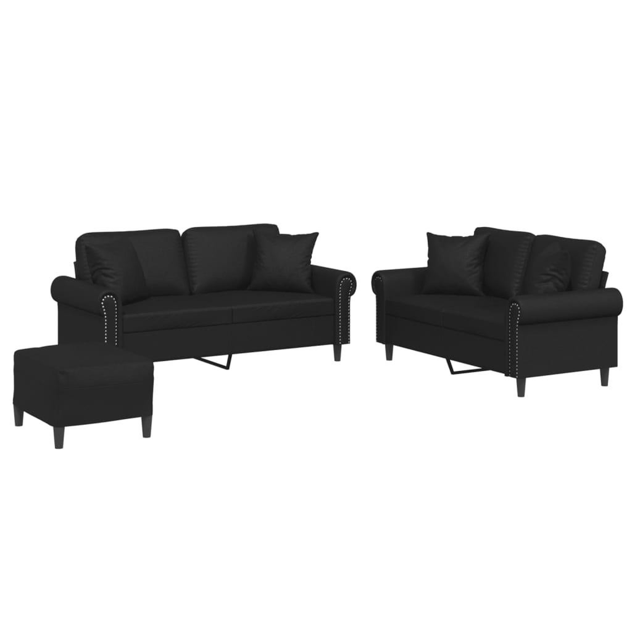 Voir la diapositive 2 : VIDAXL Ensemble de canapes 3 pcs avec coussins noir similicuir