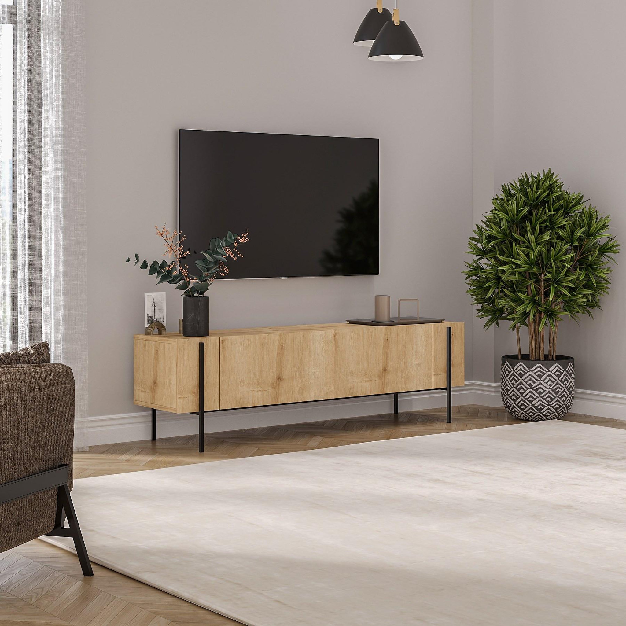 Voir la diapositive 3 : Habitat et Jardin Meuble tv en bois  herman  - 160 x 31 x 45 cm - beige