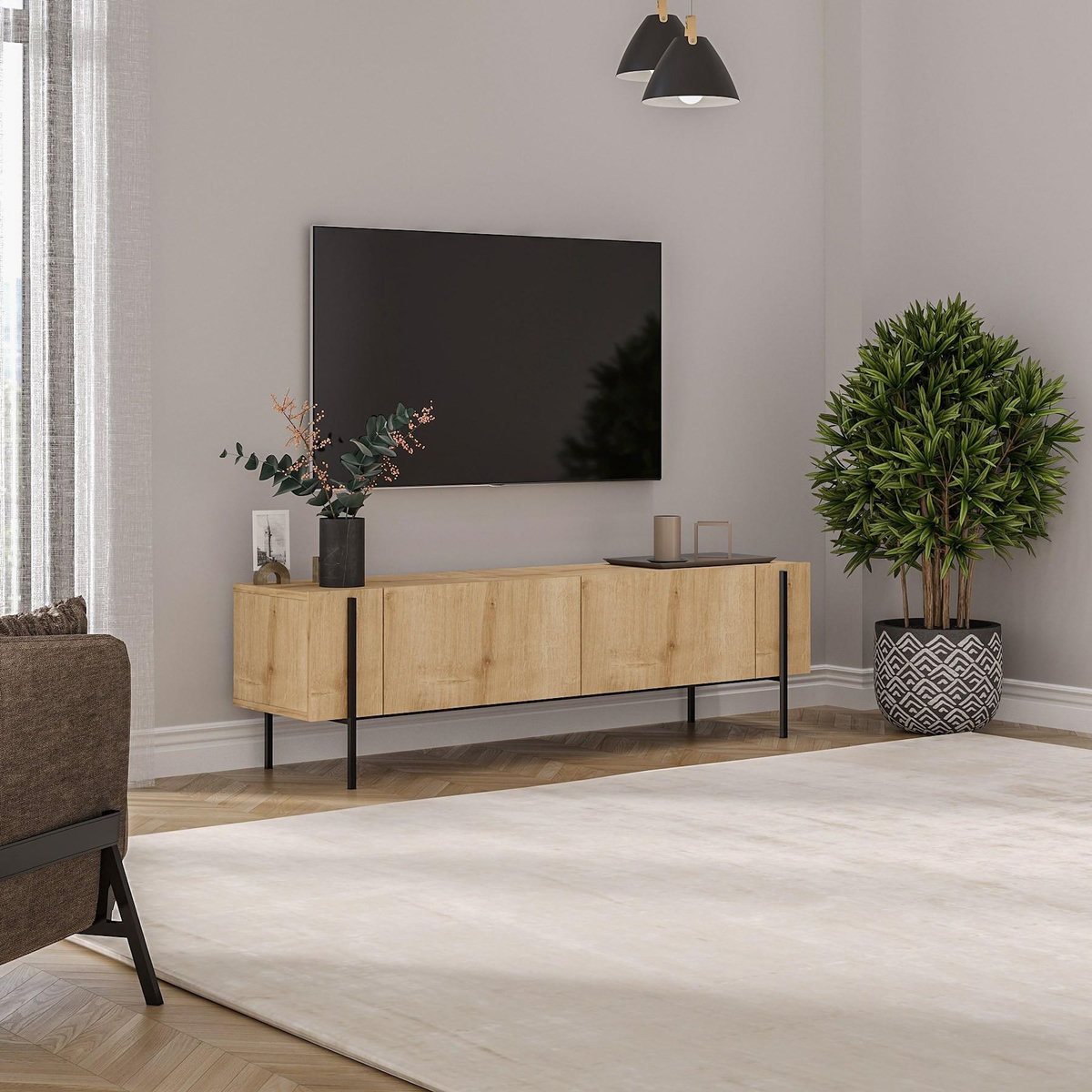 Habitat et Jardin Meuble TV en bois  Herman  - 160 x 31 x 45 cm - Beige