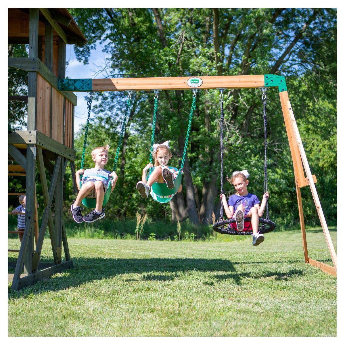Backyard Discovery Aire de jeux XXL avec toboggan et tour de guet - Bois - EAGLE NEST