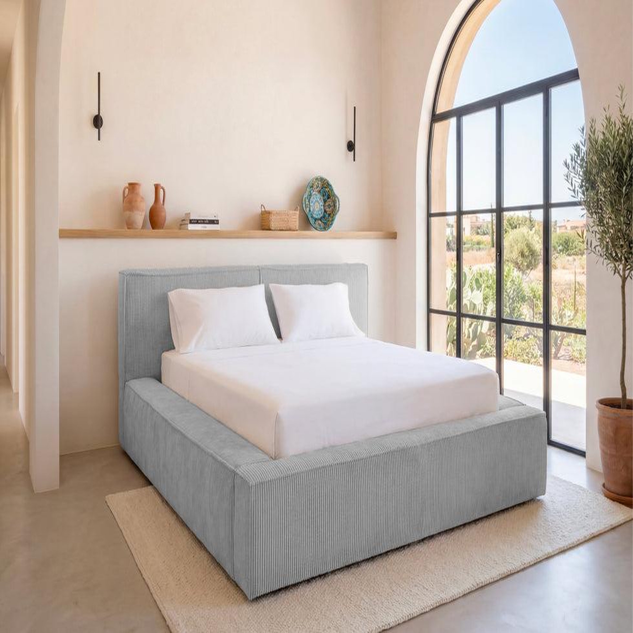 Voir la diapositive 6 : CASANOVA PARIS NOTO - Lit coffre petit velours côtelé Gris clair